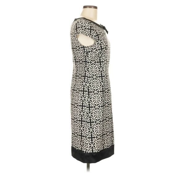 Maggy L Blk/White Print Sheath Dress Blk Border Trim at Hem and Neck, NWOT,Sz.12 - Picture 3 of 7